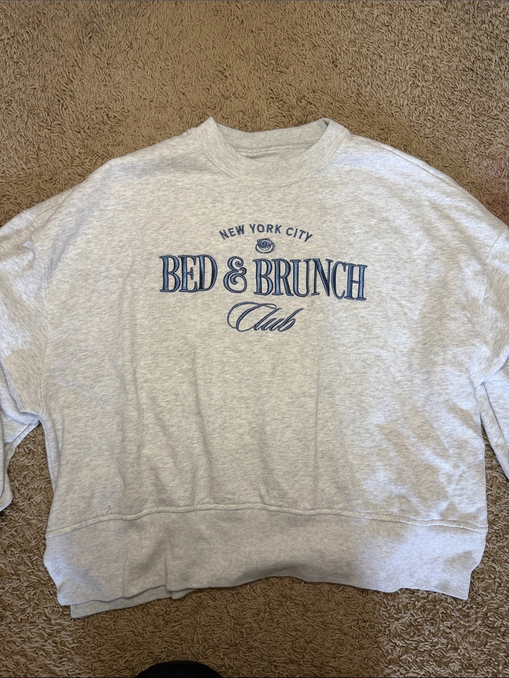 Abercrombie and Fitch Crewneck Sweatshirt - Light Gray with Blue Embroidery